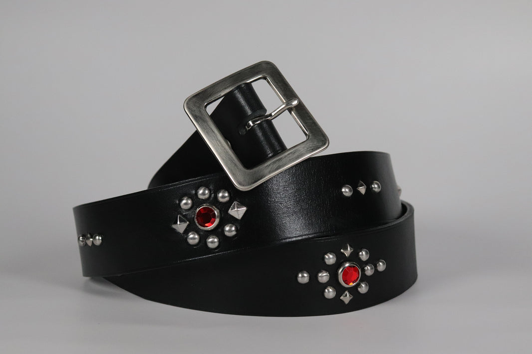 RØ-15-S / Red and Blue Studded Belt (1.5")