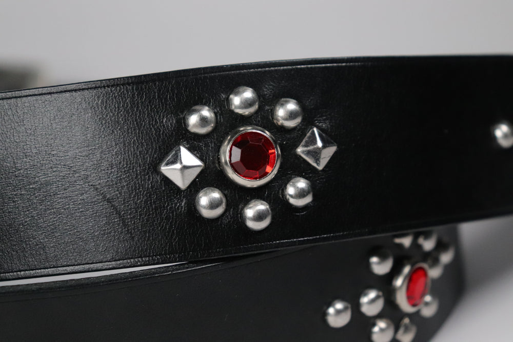 RØ-15-S / Red and Blue Studded Belt (1.5")